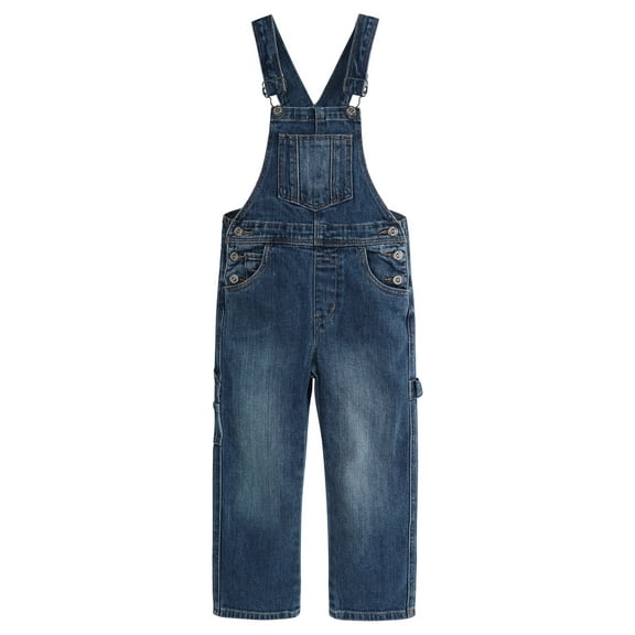 KIDSCOOL SPACE Kids' Denim Bib Overalls,Little Big Kids 3 Buttons Both Sides Jean Dungarees Pants,Deep Blue,6-7 Years