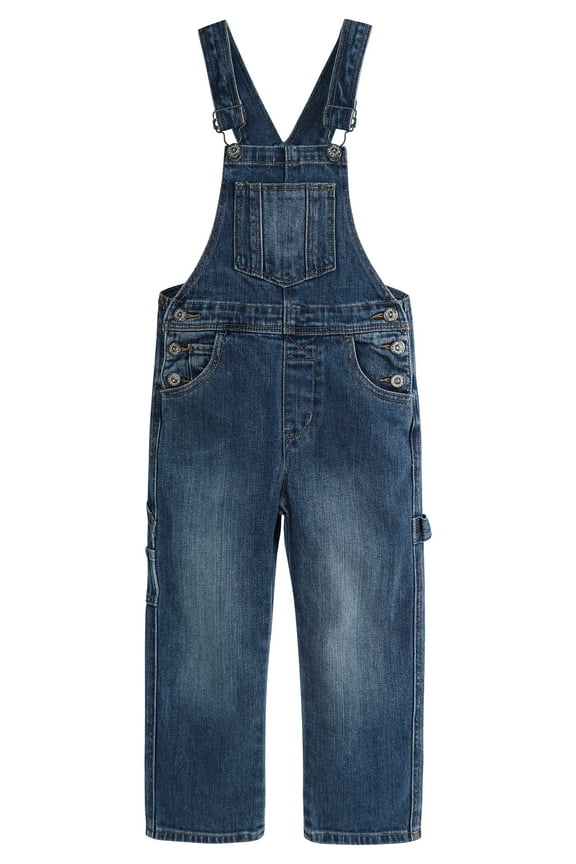 Kids' Denim Bib Overalls,Little Big Kids 3 Buttons Both Sides Jean Dungarees Pants,Deep Blue,6-7 Years