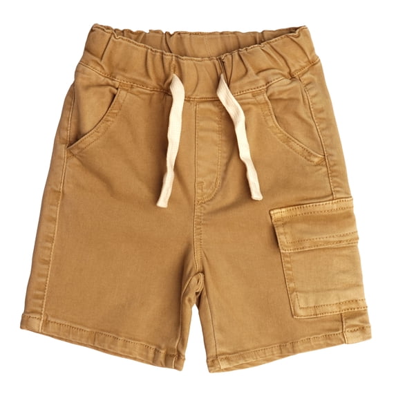 KIDSCOOL SPACE Kids' Drawsting Closure Denim Shorts,Ribbed Elastic Waist Summer Jeans Half Cargo Jeans, Khaki, 18-24 Months