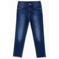 thumbnail image 1 of KIDSCOOL SPACE Kids Raw Edge Legs Elastic Band Inside Soft Washed Slim Jeans,Blue,5-6 Years, 1 of 6