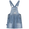 thumbnail image 1 of KIDSCOOL SPACE Trendy Washed Girls Denim Overall Dress, Raw Frayed Hem Jean Pinafore Dress with Hammer Loop, Light Blue,12-13 Years, 1 of 7
