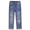 thumbnail image 1 of KIDSCOOL SPACE Kids Ripped Elastic Band Inside Rolled Up Raw Edge Leg Slim Jeans,Blue,11-12 Years, 1 of 7