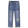 thumbnail image 1 of KIDSCOOL SPACE Kids Ripped Elastic Band Inside Rolled Up Raw Edge Leg Slim Jeans,Blue,9-10 Years, 1 of 7