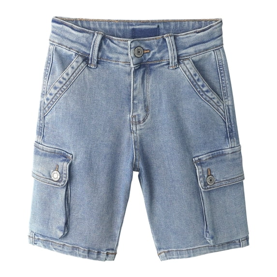 KIDSCOOL Boys Cargo Denim Shorts 5-14T Multi Pocket Utility Jean Half Pants,Light Blue,10-11 Years