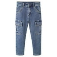 thumbnail image 1 of KIDSCOOL SPACE Little Big Girls Cargo Jeans,Accordion Style Pockets with Flaps Denim Pants,Blue,9-10 Years, 1 of 6