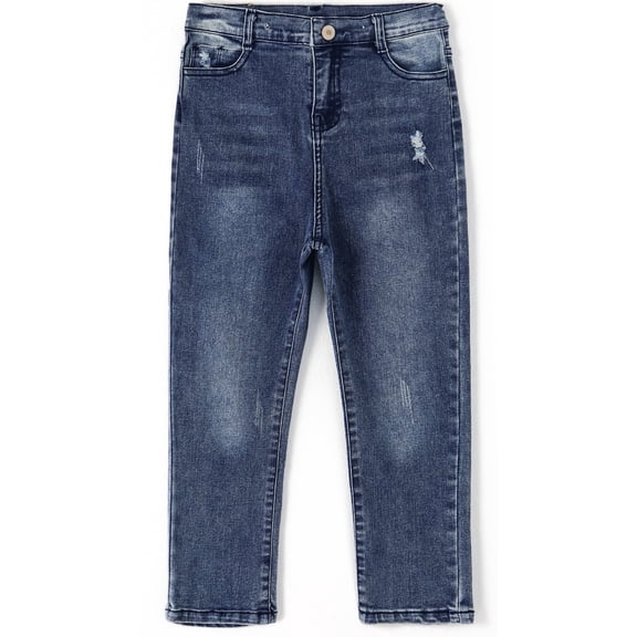 KIDSCOOL SPACE Little Boy Jeans,Kid Ripped Elastic Band Inside Denim Pants,Deep Blue,4-5 Years
