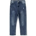thumbnail image 1 of KIDSCOOL SPACE Little Boy Slim Fit Jeans,Kid Ripped Elastic Band Inside Denim Pants,Deep Blue,6-7 Years, 1 of 6