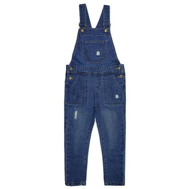 Kids Denim Overalls For Boys - Washed Ripped Loose Fit Jean Dungarees With Suspenders