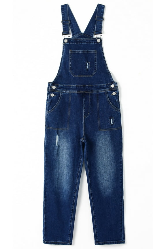 Little Boys Denim Overalls,Ripped Holes Elastic Band Inside Jeans Workwear,Blue,6-7 Years