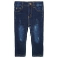 thumbnail image 1 of KIDSCOOL SPACE Little Boys Jeans,Elastic Band Inside Ripped Straight Fit Stretchy Soft Denim Slim Pants,Deep Blue,5-6 Years, 1 of 5