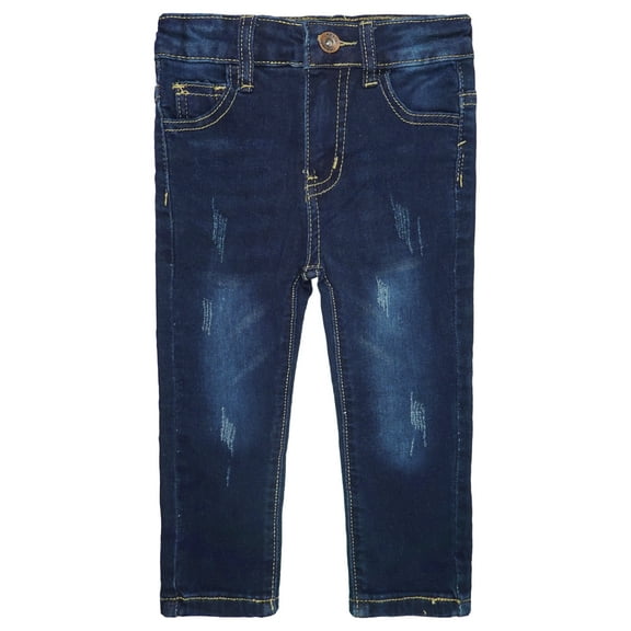 KIDSCOOL SPACE Little Boys Jeans,Elastic Band Inside Ripped Straight Fit Stretchy Soft Denim Slim Pants,Deep Blue,5-6 Years