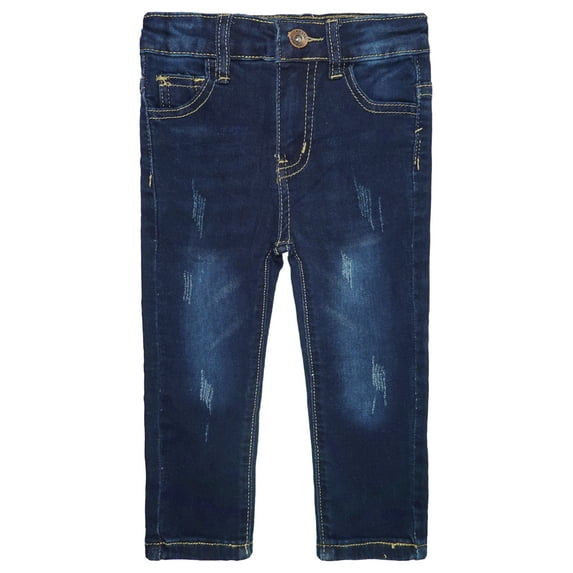 KIDSCOOL SPACE Little Boys Jeans,Elastic Band Inside Ripped Straight Fit Stretchy Soft Denim Slim Pants,Deep Blue,5-6 Years