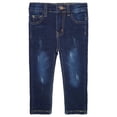 thumbnail image 1 of KIDSCOOL SPACE Little Boys Jeans,Elastic Band Inside Ripped Straight Fit Stretchy Soft Denim Slim Pants,Deep Blue,5-6 Years, 1 of 6