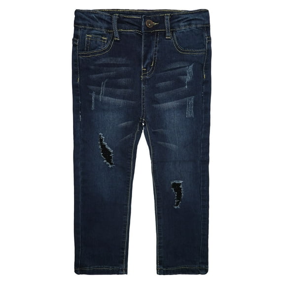 KIDSCOOL SPACE Little Boys Jeans,Elastic Band Inside Ripped Stretchy Soft Slim Denim Pants,6-7 Years
