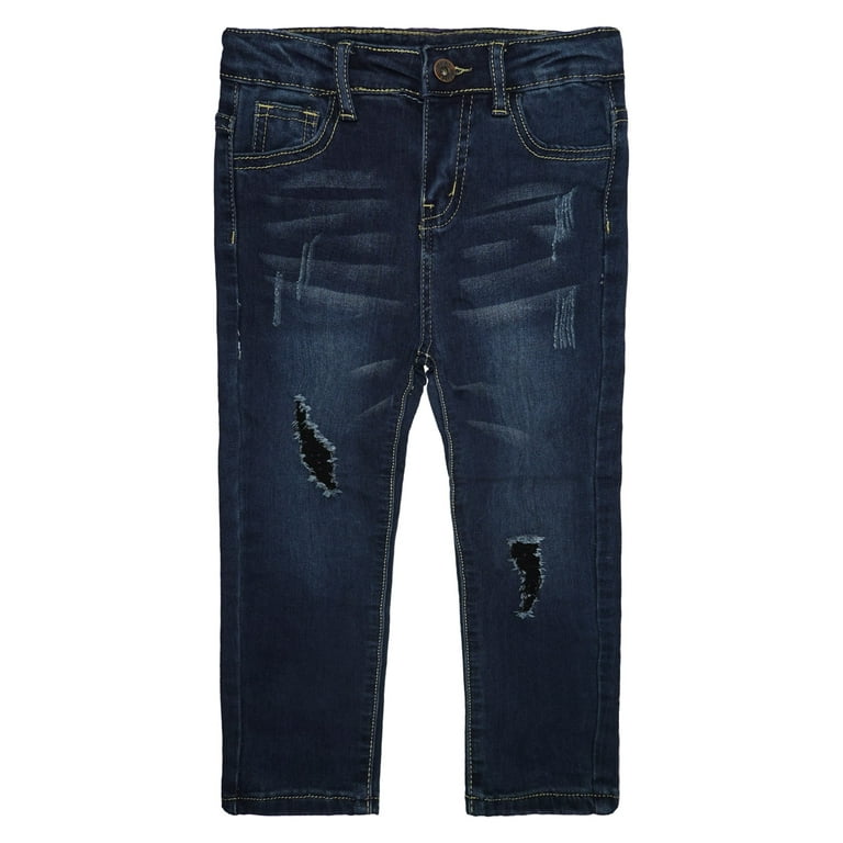 Kidscool Space Little Boys Jeans Elastic Band Inside Ripped Stretchy Soft Slim Denim Pants Boy s Size 9 10Years Blue