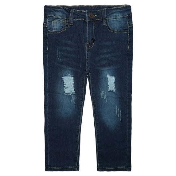 KIDSCOOL SPACE Little Boys Jeans,Elastic Band Inside Ripped Stretchy Soft Thin Slim Summer Denim Pants,7-8 Years