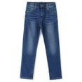 thumbnail image 1 of KIDSCOOL SPACE Little Boys Jeans,Elastic Band Inside Simple Desgin Stretchy Denim Pants,Mid Blue,5-6 Years, 1 of 6