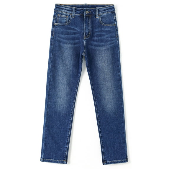 KIDSCOOL SPACE Little Boys Jeans,Elastic Band Inside Simple Desgin Stretchy Denim Pants,Mid Blue,5-6 Years