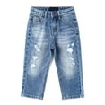thumbnail image 1 of KIDSCOOL SPACE Little Boys Jeans,Elastic Band Inside Straight Fit Ripped Denim Pants,Blue,4-5 Years, 1 of 5