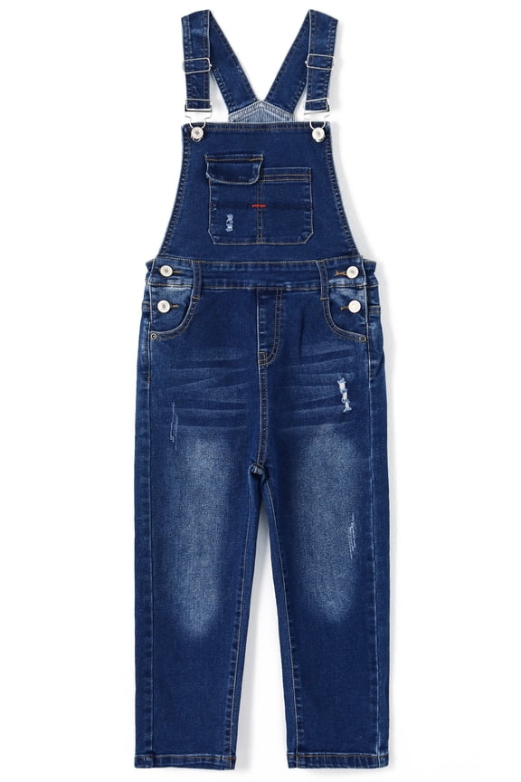 Little Boys Slim Fit Jeans,Ripped Bib Pocket Fashion Denim Overalls,Deep Blue,4-5 Years