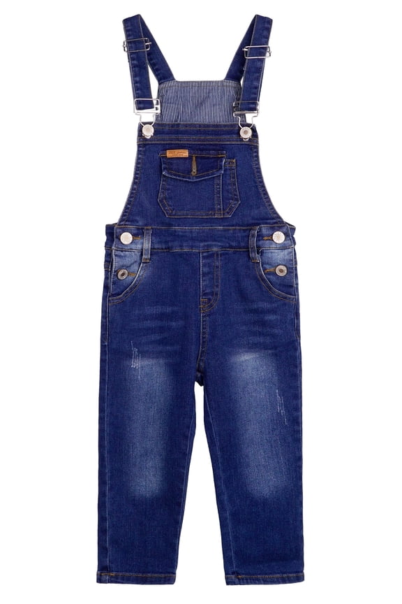 Little Boys Slim Fit Jeans,Ripped Bib Pocket Fashion Denim Overalls,Deep Blue,6-7 Years