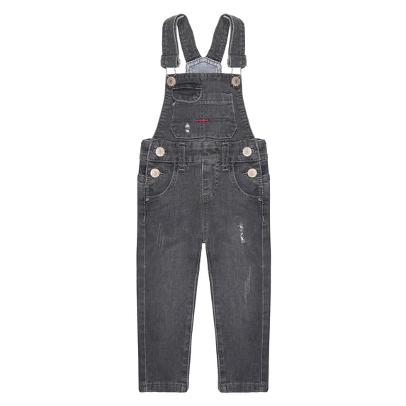 KIDSCOOL SPACE Little Boys Slim Fit Jeans,Ripped Bib Pocket Fashion Denim Overalls,Grey,4-5 Years