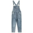 thumbnail image 1 of KIDSCOOL SPACE Little Boys Slim Fit Jeans,Ripped Bib Pocket Fashion Denim Overalls,Light Blue,4-5 Years, 1 of 7