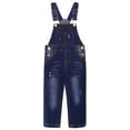 thumbnail image 1 of KIDSCOOL SPACE Little Boys Slim Fit Jeans,Ripped Big Bib Pocket Fashion Denim Overalls,Deep Blue,5-6 Years, 1 of 8