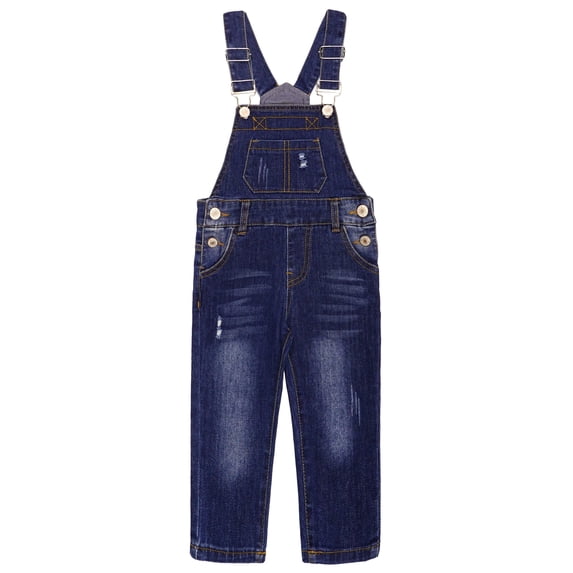 KIDSCOOL SPACE Little Boys Slim Fit Jeans,Ripped Big Bib Pocket Fashion Denim Overalls,Deep Blue,5-6 Years