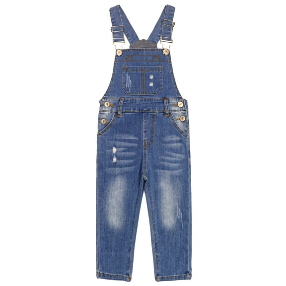 KIDSCOOL SPACE Little Boys Slim Fit Jeans,Ripped Big Bib Pocket Fashion Denim Overalls,Light Blue,6-7 Years