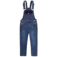 thumbnail image 1 of KIDSCOOL SPACE Little Boys Slim Fit Jeans,Toddler Flap Bib Pocket Fashion Denim Overalls,Deep Blue,18-24 Months, 1 of 5