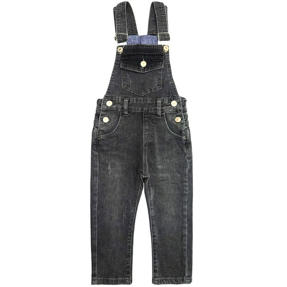 KIDSCOOL SPACE Little Boys Slim Fit Jeans,Toddler Flap Bib Pocket Fashion Denim Overalls,Grey,2-3 Years