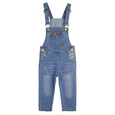 KIDSCOOL SPACE Little Boys Slim Fit Jeans,Toddler Ripped Bib Pocket Fashion Denim Overalls,Light Blue,3-4 Years