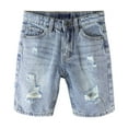 thumbnail image 1 of KIDSCOOL SPACE Little Child Denim Shorts,Elastic WaistBand Inside Ripped Holes Summer Short Jeans, Light Blue, 4-5 Years, 1 of 6