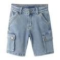 thumbnail image 1 of KIDSCOOL SPACE Little Big Children Slim-Fit Denim Shorts,Elastic Band Inside Stretchy Cargo Jean Summer Pants,Light Blue,10-11 Years, 1 of 7