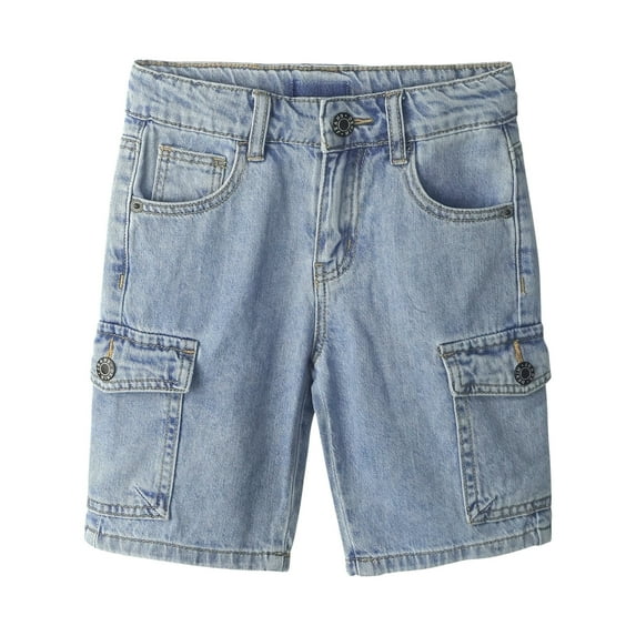 KIDSCOOL SPACE Little Children Denim Shorts,Elastic Band Inside Stretchy Cargo Jean Summer Pants,Light Blue,6-7 Years