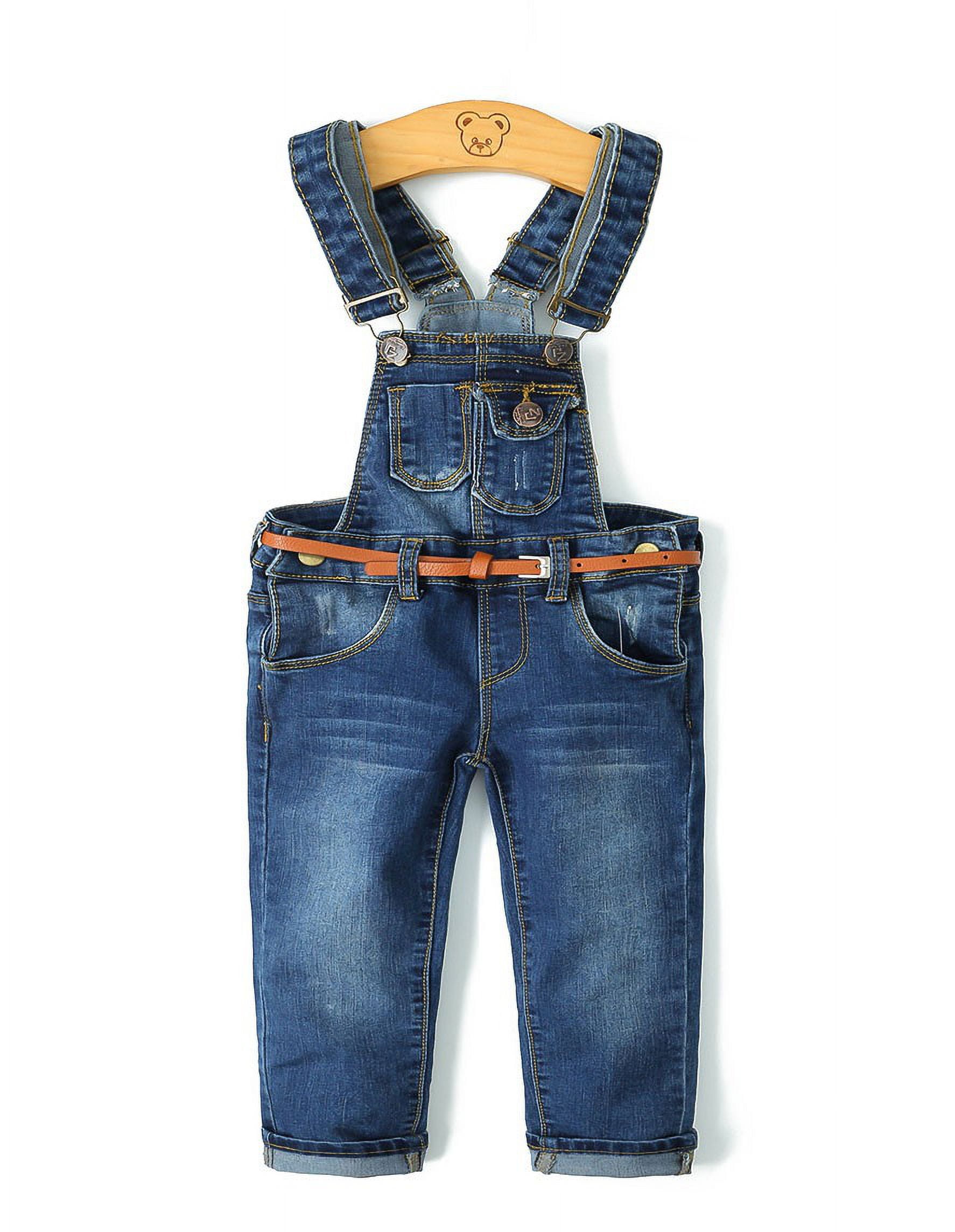 KIDSCOOL SPACE Girls Denim Overalls, Elastic Waistband Inside Washed  Stretchy Jeans Jumpsuit