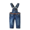 thumbnail image 1 of KIDSCOOL SPACE Little Girl Boy Fashionalble Jean Overalls,Toddler Ripped Denim Cute Slim Pants,Deep Blue,3-4 Years, 1 of 9
