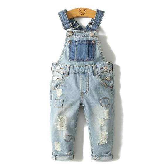 KIDSCOOL SPACE Little Girl Boy Ripped Denim Cute Slim Pants Jean Overalls,2-3 Years