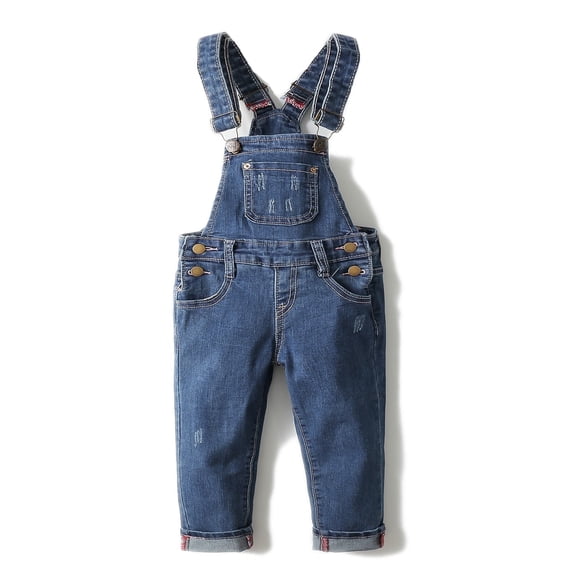 KIDSCOOL SPACE Little Girl Boy Ripped Denim Cute Slim Pants Jean Overalls,3-4 Years