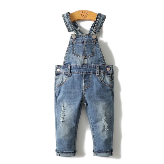 KIDSCOOL SPACE Little Girl Boy Ripped Denim Cute Slim Pants Jean Overalls,3-4 Years