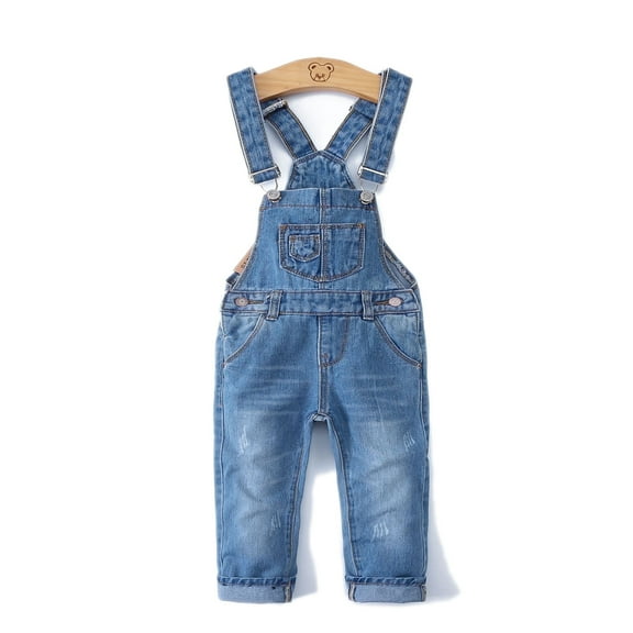 KIDSCOOL SPACE Little Girl Boy Ripped Denim Cute Slim Pants Jean Overalls,4-5 Years