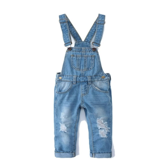 KIDSCOOL SPACE Little Girl Boy Ripped Denim Cute Slim Pants Jean Overalls,5-6 Years