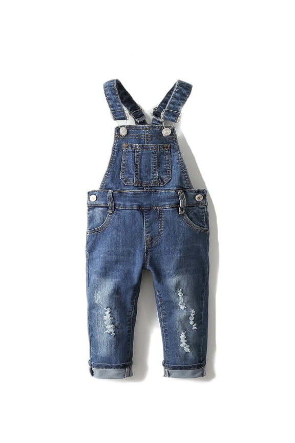 Little Girl Boy Ripped Denim Cute Slim Pants Jean Overalls,Deep Blue,4-5 Years