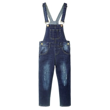 KIDSCOOL SPACE Little Girl Boy Ripped Denim Cute Slim Pants Jean Overalls,Deep Blue,6-12 Months