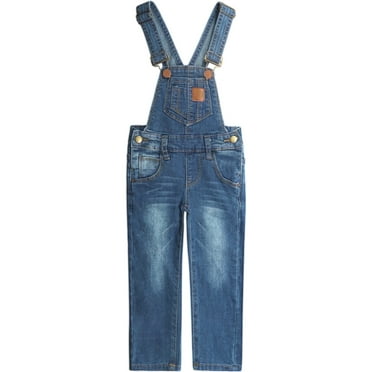 KIDSCOOL SPACE Little Girl Boy Ripped Denim Cute Slim Pants Jean overalls, Deep Blue, 9-12 Months