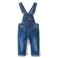 thumbnail image 1 of KIDSCOOL SPACE Little Girl Boy Ripped Denim Cute Slim Pants Jean overalls, Deep Blue, 9-12 Months, 1 of 11