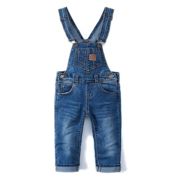 KIDSCOOL SPACE Little Girl Boy Ripped Denim Cute Slim Pants Jean overalls, Deep Blue, 9-12 Months