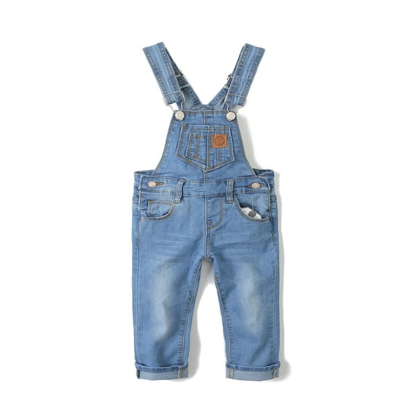 KIDSCOOL SPACE Little Girl Boy Ripped Denim Cute Slim Pants Jean overalls, Light Blue,4-5 Years