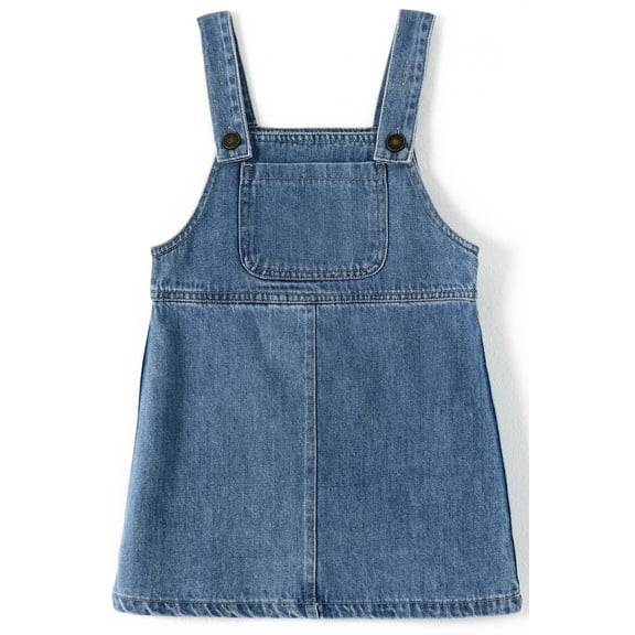 KIDSCOOL SPACE Little Girl Denim Overalls,Simple Design Summer Jumpsuit Dress,Light Blue,5-6 Years